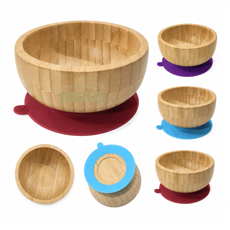 SMPXL063_L SMPXL063 Bamboo Bowl w/ Silicone Suction Base