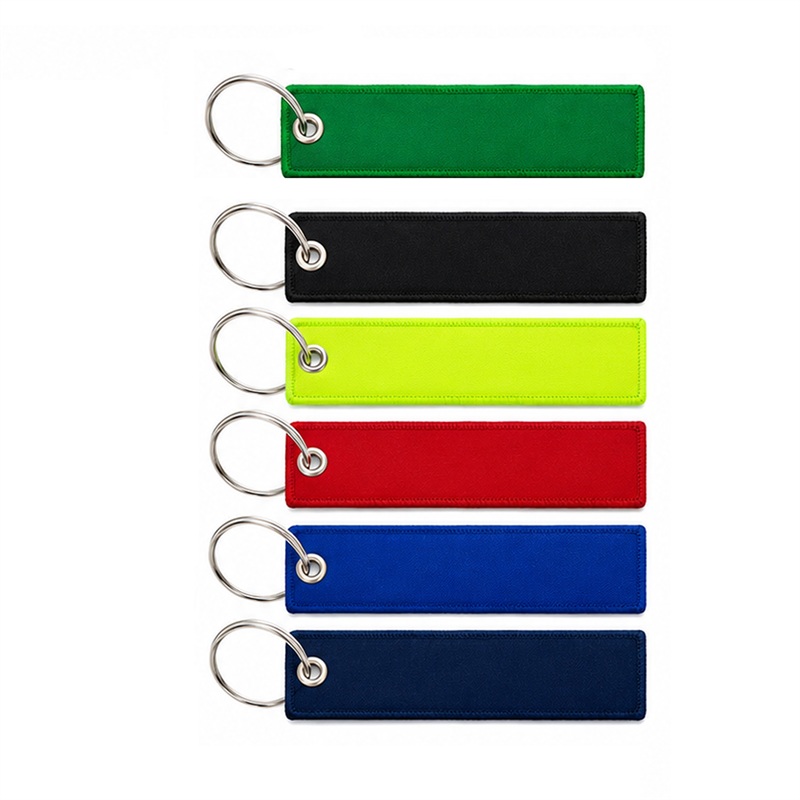 SMPXL085 Double-side Woven Embroidered Fabric Key Tag
