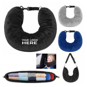 SMPXL092 Velvet Travel Neck Pillow w/ Storage Compartment