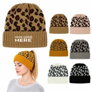 SMPXL119_L SMPXL119 Leopard Knit Ponytail Beanie