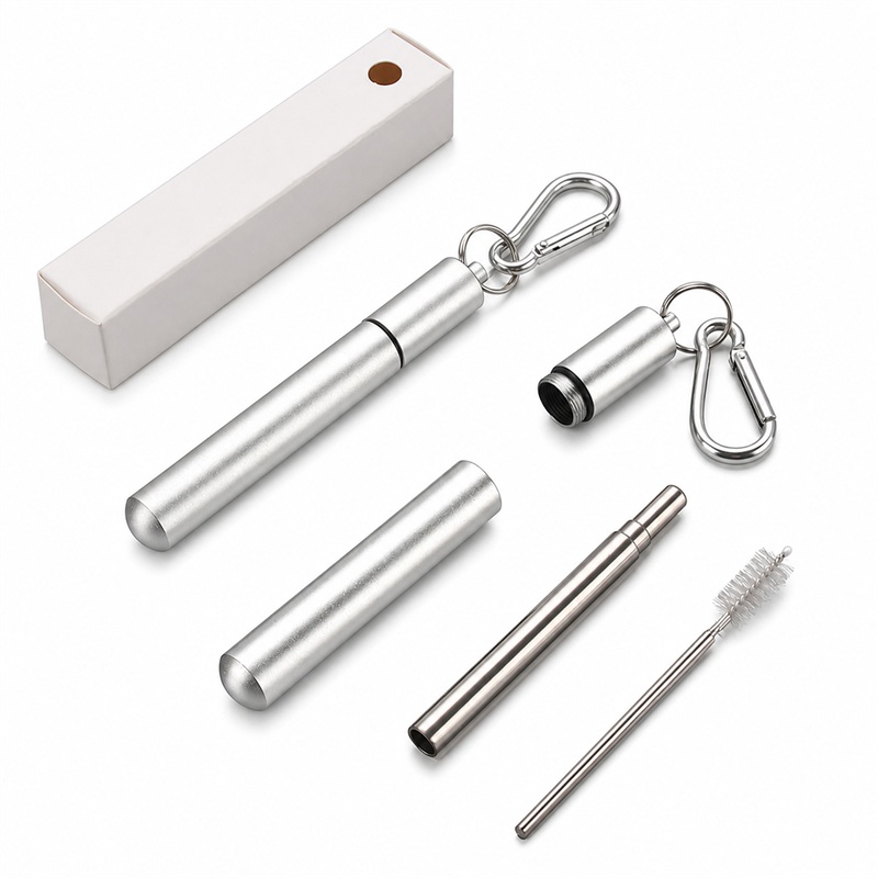 SMPZY009 Telescoping Stainless Steel Straw w/ Cleaning Brush