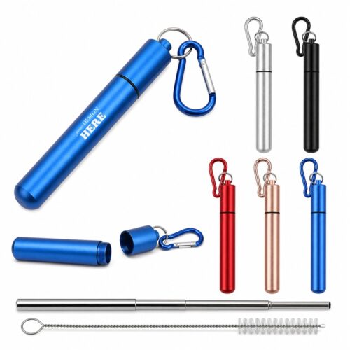 SMPZY009 Telescoping Stainless Steel Straw w/ Cleaning Brush