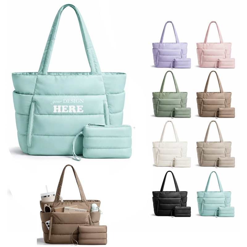 SMPZY032_L SMPZY032 Puffer Multi-Pocket Tote Bag