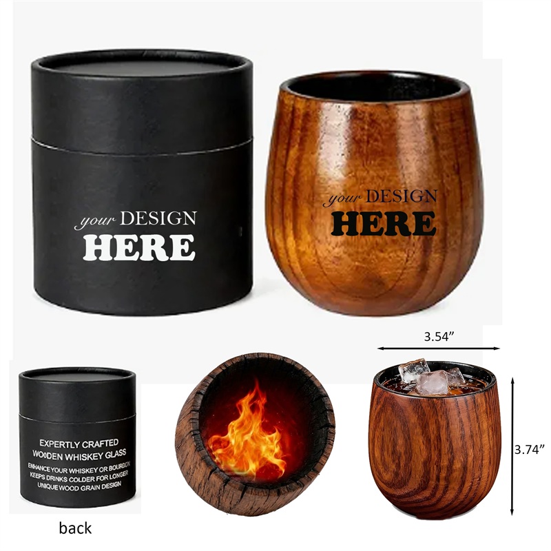 SMPSH097_L SMPSH097 10oz Charred Wood Whiskey Tumbler w/ Tube