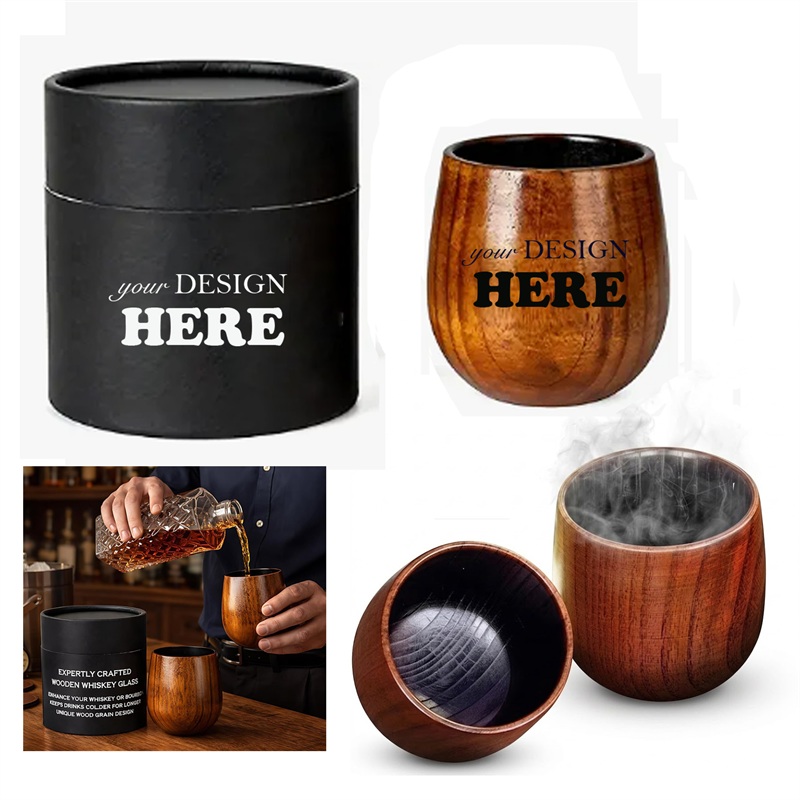 SMPSH098 8 oz Charred Jujube Wood Whiskey Tumbler