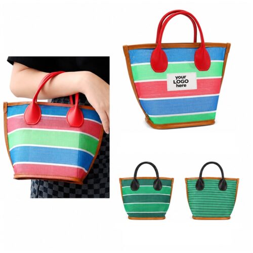 SMPSH108 Striped Mesh Casual Bucket Bag