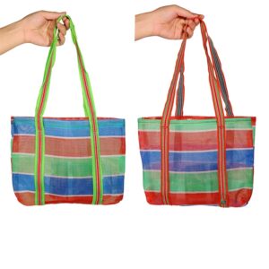 SMPSH109 Striped Nylon Mesh Tote Bag