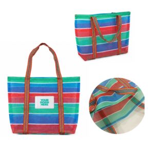 SMPSH109 Striped Nylon Mesh Tote Bag