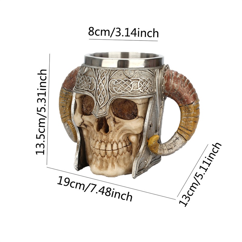 SMPSH174 Viking Skull Mug with Horn Handles