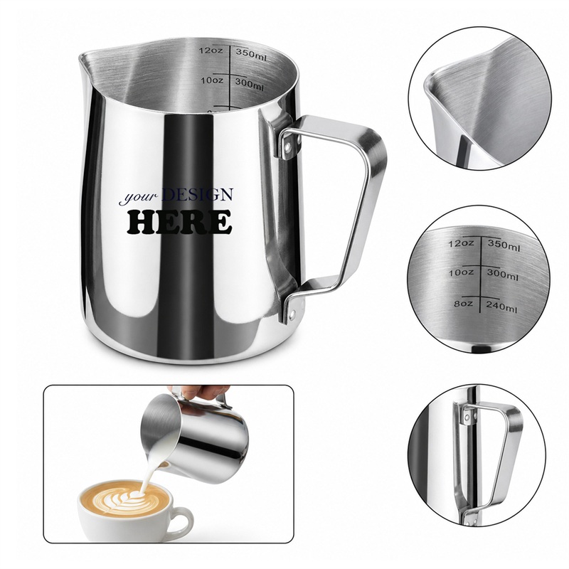 SMPSH186_L SMPSH186 12 oz 304 Stainless Steel Milk Frothing Pitcher with Measurements