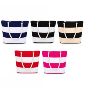SMPSH313_B SMPSH313 Striped Canvas Rope Handle Tote