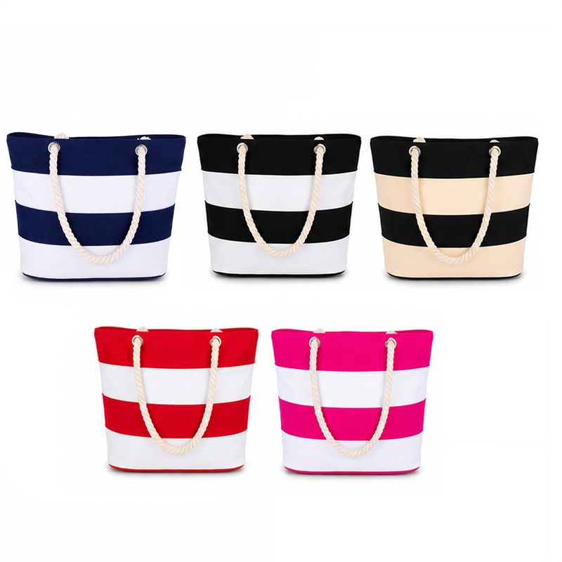 SMPSH313_B SMPSH313 Striped Canvas Rope Handle Tote