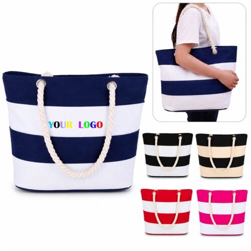 SMPSH313 Striped Canvas Rope Handle Tote