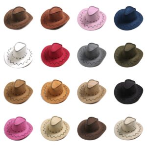 SMPSH367 Whipstitched Faux Suede Cowboy Hat
