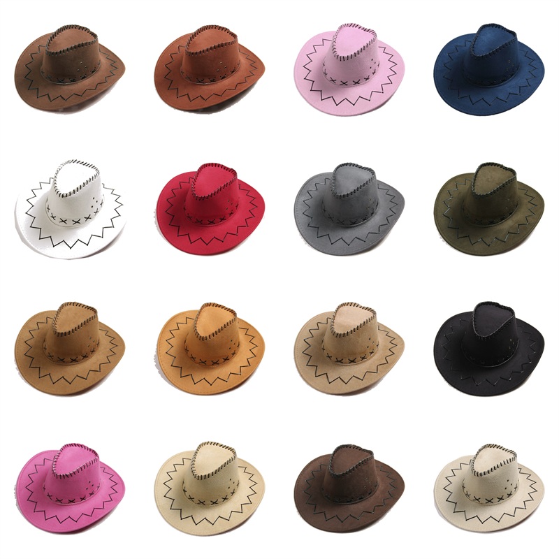 SMPSH367 Whipstitched Faux Suede Cowboy Hat