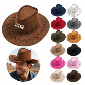 SMPSH367 Whipstitched Faux Suede Cowboy Hat