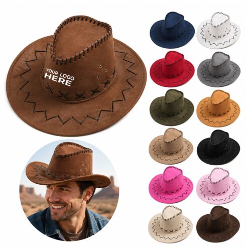 SMPSH367_L SMPSH367 Whipstitched Faux Suede Cowboy Hat