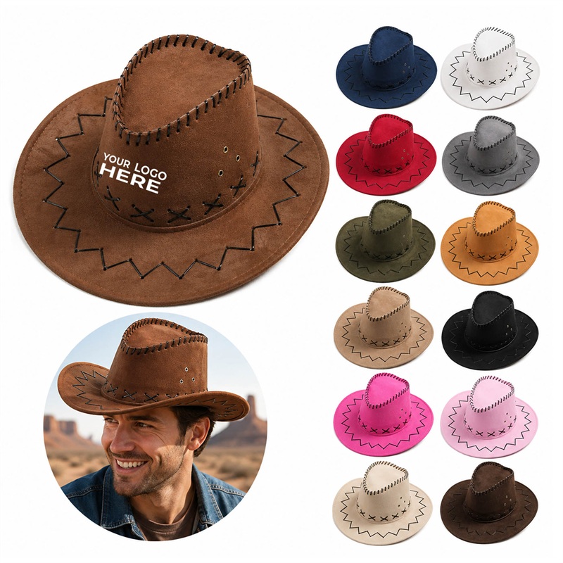 SMPSH367 Whipstitched Faux Suede Cowboy Hat